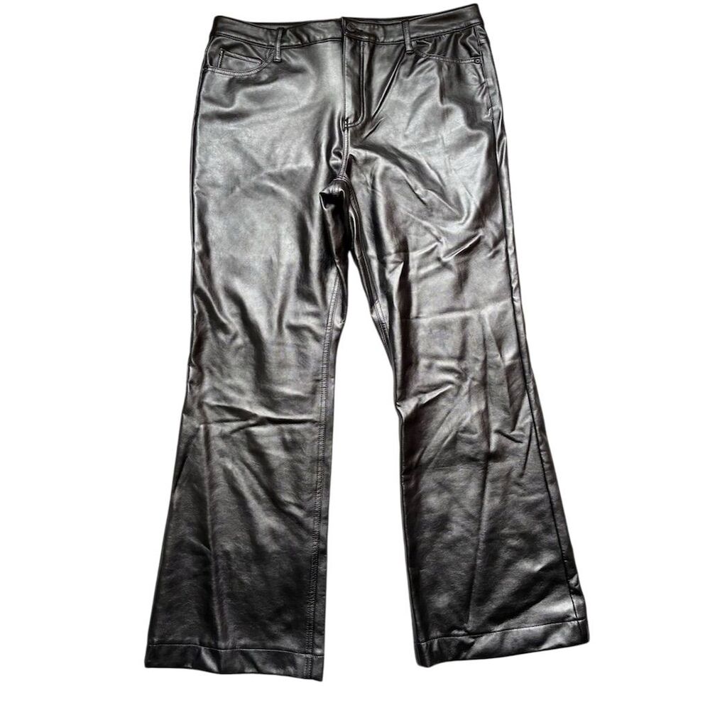 Women's Black Vegan Leather Pleather Pants‎ Size 18 High Rise Boot Cut